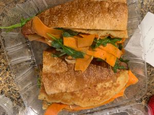 Pan bagna is my favorite thing from here its like a savory crepe sandwich but greasy not for the faint of heart-burn  at Blue Sage Vegetarian Grille in Southampton