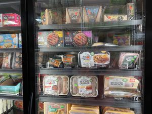 Frozen vegan meat options (incl. beyond breakfast sausage links) at Mainland Market Co in San Francisco