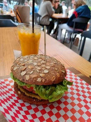 Beyond burger and a coconut mango drink at EsBirra Cerveceria Artesana in Ibiza
