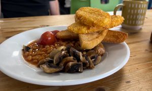 10 items vegan breakfast plus mug of coffee with oat milk  at Billy Jeans in Holywell