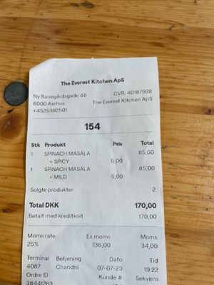 Price at Everest Kitchen in Aarhus