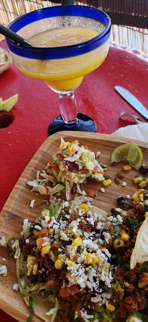 Decent portion of veg tacos at The Lazy Gecko in Sooke