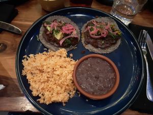 Vegan chorizo tacos platter at Barrio in San Francisco