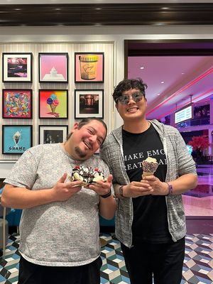 Two guys with their vegan ice cream, classic  at Craig's Vegan in Las Vegas