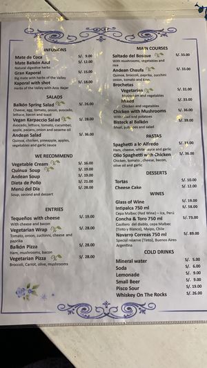 Carta 2 at Café Balkon Azul in Cusco