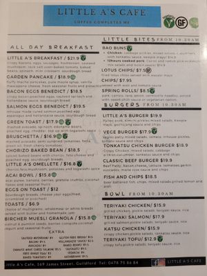 Menu at Little A's Cafe in Guildford