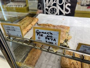 Potato pie and spinach pie no feta  at Sitári in Naxos