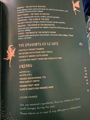 Menu Page Two (English)  at Le Fate in Florence