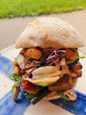 Vegan broodje met tempeh  at Fruittuin van West in Amsterdam