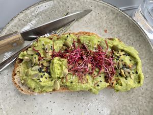 Mashed avocado on sour bread   at Nowhere in Milan