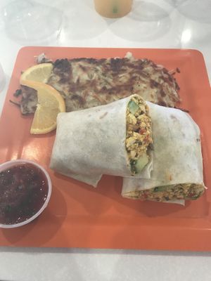Soyrizo burrito with hash browns at Scramble in Phoenix