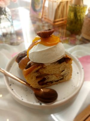 Pecan and chocolate brioche with ice cream at Kappra Cafe in Bangkok