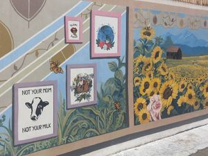 Vegan art outside the café at Kappra Cafe in Bangkok