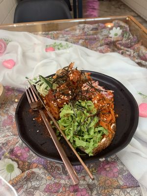 Bibimbap Sourdough Open Face (225 baht)  at Kappra Cafe in Bangkok