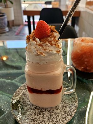 Strawberry milkshake at Kappra Cafe in Bangkok