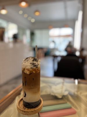 Black sesame latte  at Kappra Cafe in Bangkok