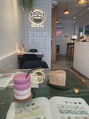 rose dalgona latte  at Kappra Cafe in Bangkok