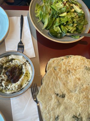 Green salad and labaneh   at Hummus 90 in Ashdot Yaakov