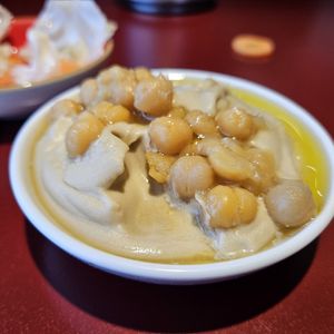 A tiny side of hummus - so cute! (And tasty!) at Hummus 90 in Ashdot Yaakov