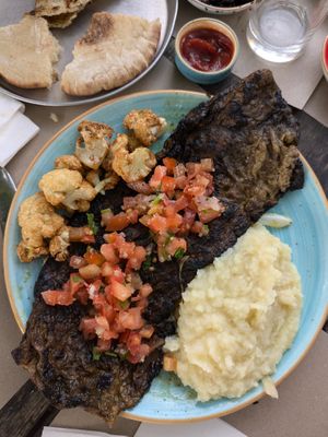 Seitan steak at Hummus 90 in Ashdot Yaakov