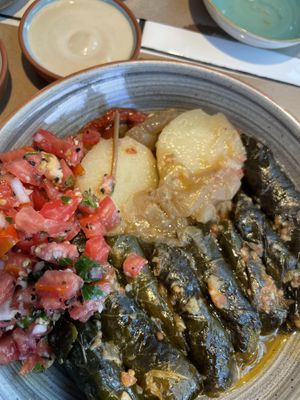 Stuffed vine leaves with rice. A bit pricey but amazingg  at Hummus 90 in Ashdot Yaakov