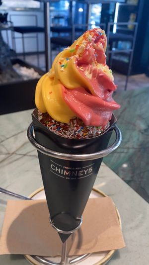 “Sweety princess” with mango and strawberry ice cream €8!  at Chimneys Friedrichshain in Berlin