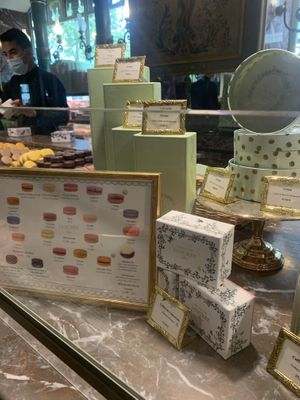 selection of macarons at Ladurée in Paris