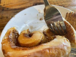 Vegan cinnamon bun   at Seven Mile Cafe in Lewisville