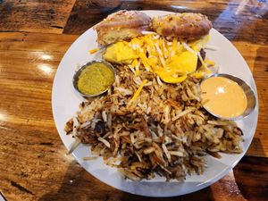 Berkeley Biscuit Sandwich and hashbrowns at Seven Mile Cafe in Lewisville