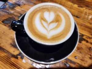 Cappuccino with oat milk at Seven Mile Cafe in Lewisville