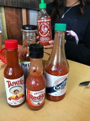 hot sauce variety  at Pepples Donut Farm in Berkeley