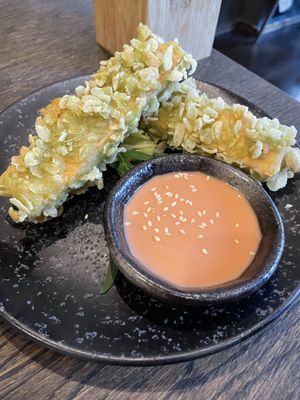 Tofu in green rice flakes   at Vegang in Berlin