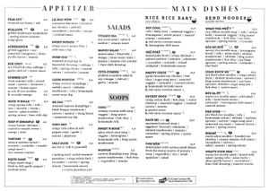 Food menu at Vegang in Berlin