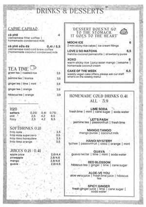 Drink & dessert menu at Vegang in Berlin