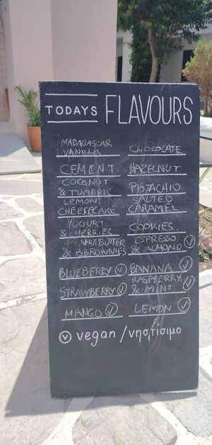 Menu of the day at Gelateria Ksilaki in Nikitas