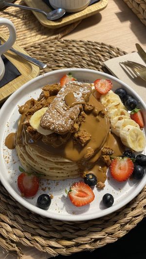 Vegan Pancake with Biscoff  at Thelma in Pontevedra
