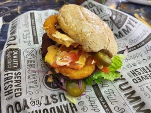 Try our famous impossible burger, you’ll never know it’s not meat, we also offer this in a gluten-free bun option as shown in the picture above   at Taste of Tel Aviv in Houston