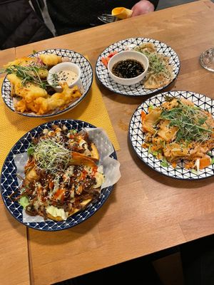 Tacos, tempura vegetables , gyosa  at Hilo in Krakow