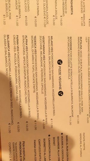 Menú pizze vegane at Pepenero in Sarzana