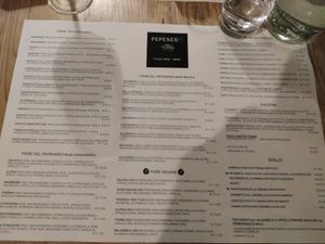 Menu at Pepenero in Sarzana