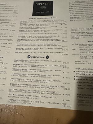 Menù pizze vegan  at Pepenero in Sarzana