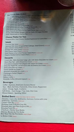 Menu 1 at The Blue Zone in Dingle