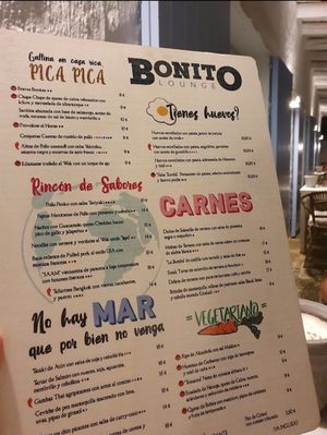 Menu at Bonito Lounge in Menorca