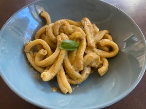 Pasta pesto canapa  at Fisheye in Rome