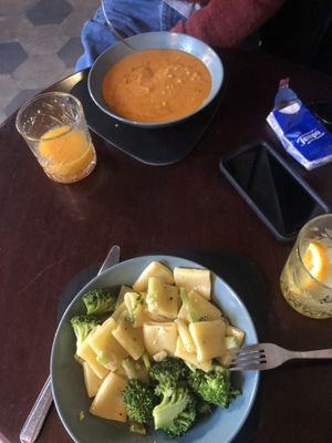 pasta broccoli and pasta e cecchi (chickpea sauce w tiny pasta) - so tasty!!! #Veganuary at Fisheye in Rome