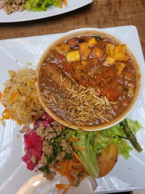 Menu del día veganizado, ojo que primero nos lo trajeron con huevo! at Saludpan in Medellin