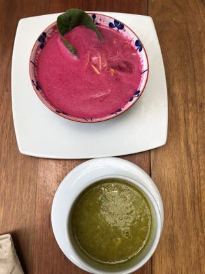 Beets soup, veggie soup   at Saludpan in Medellin