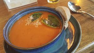 Sopa de tomate y albahaca. at Saludpan in Medellin