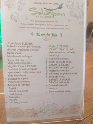 Menu - Menú del Día at Saludpan in Medellin