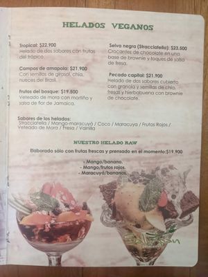 Menu - Helados at Saludpan in Medellin